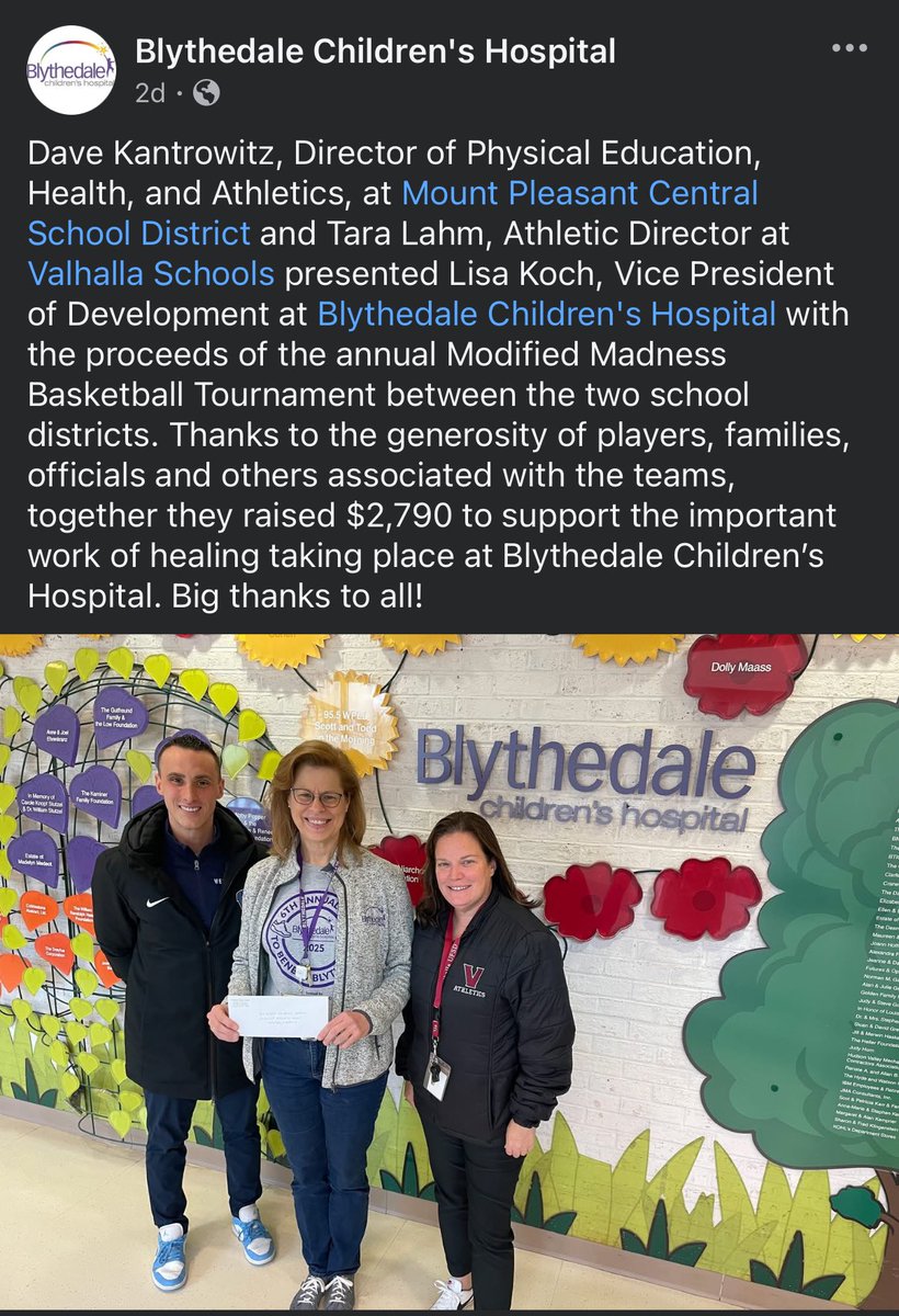 Thankful for our partners at <a href="/VMHS_Athletics_/">Valhalla Athletics</a> and <a href="/Blythedale/">Children's Hospital</a>. 

#MountPleasantStrong