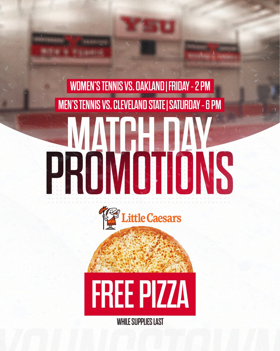 Youngstown State Penguins (@ysusports) on Twitter photo π§πΎ & π go great together!
Come support <a href="/YSUWomensTennis/">YSU Women's Tennis</a> today at 2 pm and <a href="/YSUMensTennis/">YSU Men's Tennis</a> tomorrow at 6 pm as they close out the regular season at the YSU Indoor Tennis Center!
The Penguins will honor Seniors 15 minutes prior to each contest! Fans will receive free pizza π§πΎ & π go great together!
Come support <a href="/YSUWomensTennis/">YSU Women's Tennis</a> today at 2 pm and <a href="/YSUMensTennis/">YSU Men's Tennis</a> tomorrow at 6 pm as they close out the regular season at the YSU Indoor Tennis Center!
The Penguins will honor Seniors 15 minutes prior to each contest! Fans will receive free pizza
