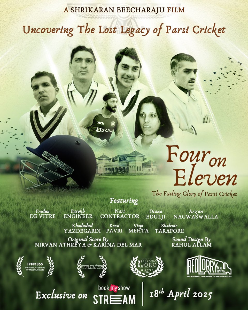 CinemaRare (@cinemararein) on Twitter photo Chronicles the historic influence and the rise and gradual decline of Parsi cricket in India, from its pioneering days to present times.
Documentary feature #FourOnEleven (2025) by <a href="/ShrikaranB/">Shrikaran Beecharaju</a>, now available for RENT on <a href="/BmsStream/">BookMyShow Stream</a>, starting at ₹149. Chronicles the historic influence and the rise and gradual decline of Parsi cricket in India, from its pioneering days to present times.
Documentary feature #FourOnEleven (2025) by <a href="/ShrikaranB/">Shrikaran Beecharaju</a>, now available for RENT on <a href="/BmsStream/">BookMyShow Stream</a>, starting at ₹149.