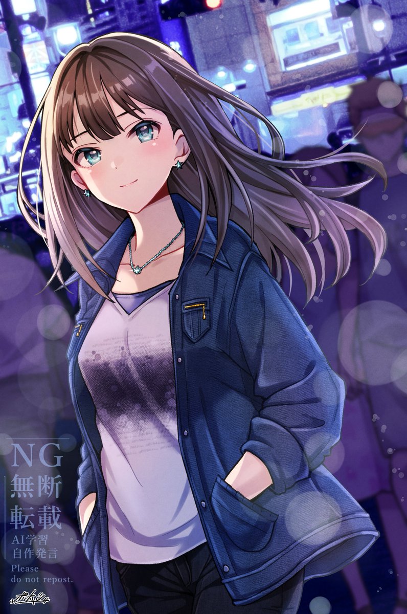 渋谷凛(シンデレラガールズ) 「1人笑う道端振り向いた都会 漂う 」|ポン太＊現在Skeb作業中！受付締め切りました。個人ご依頼受付もまだお休み中！のイラスト