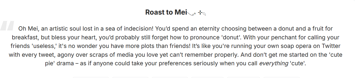 arty_mei's tweet photo. The last sentence in the roast made me laugh🤣🤣 https://t.co/S0P0TVgzBT