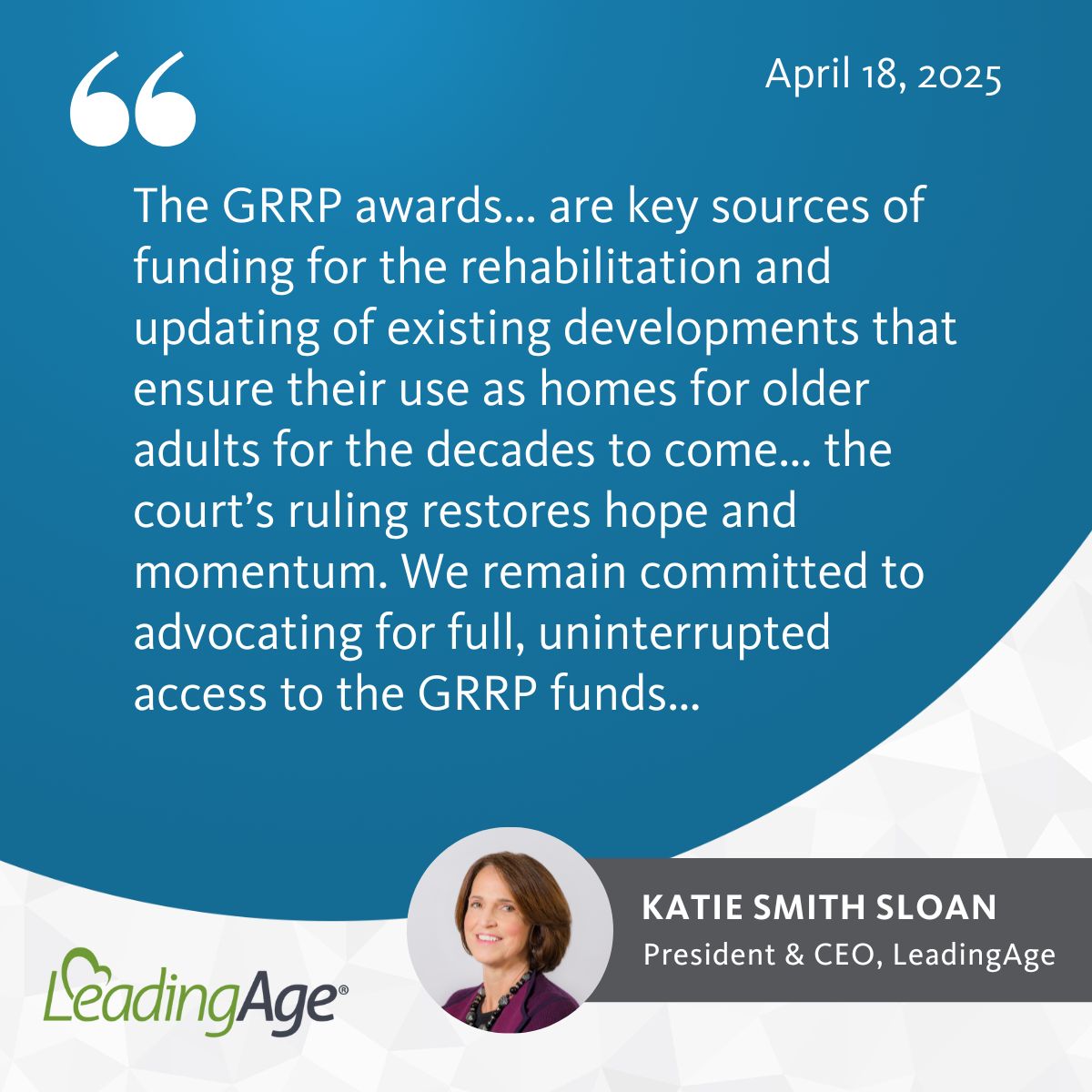 LeadingAge Statement on Court’s Injunction Halting Green and Resilient Retrofit Program Funding Freeze, read the full statement here: ldng.ag/42Ea3Ak