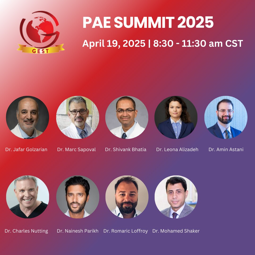 thegestgroup's tweet photo. Join us tomorrow (4/19) for the 2025 Summit on Prostate Artery Embolization (PAE). What you'll take away: Evidence-based patient selection, advanced techniques, complication management, and practice-building strategies. 

Register today https://t.co/lRAsRoJrmD

Educational Support provided by: @balt_usa  @GuerbetGroup  @GEHealthCare and @VarianMedSys

#interventionalradiology #IRad #embolotherapy #embolization #PAE #prostate