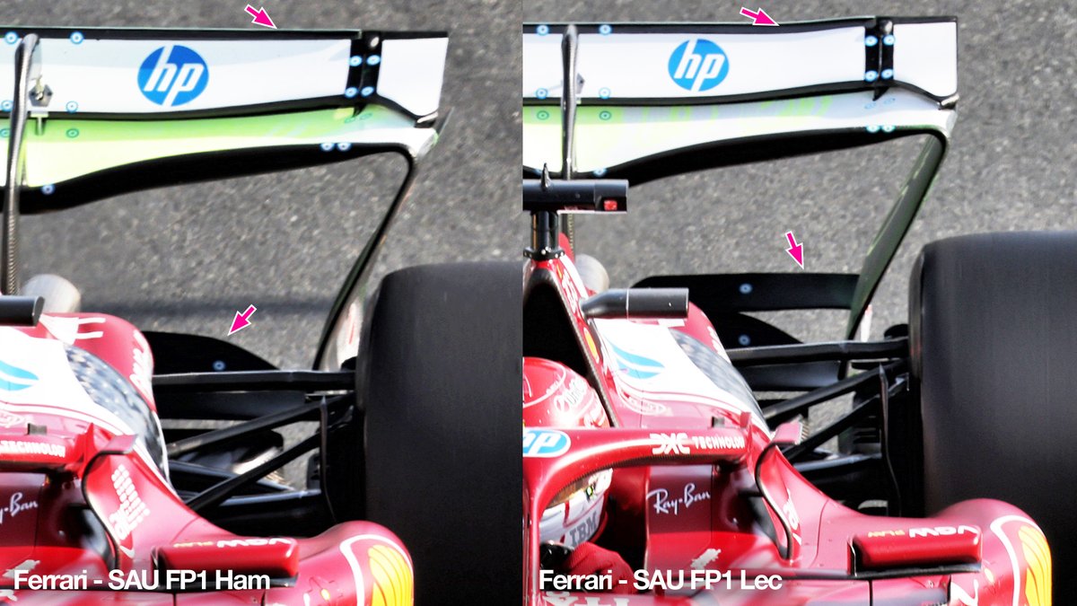 #Leclerc and #Hamilton with different configurations in Fp1: Lec used a rear wing with less DWF mobile flap but with two beams.
#SaudiArabianGP