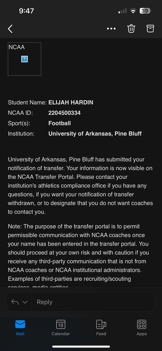 ElijahHardin10's tweet photo. Thank you UAPB for everything you have done for me. The memories and time I have spent here will stay with me forever. After much consideration I have decided to enter the transfer portal with 2-3 years left of eligibility. Looking forward to a new journey! https://t.co/UBHf3SJ9ZU