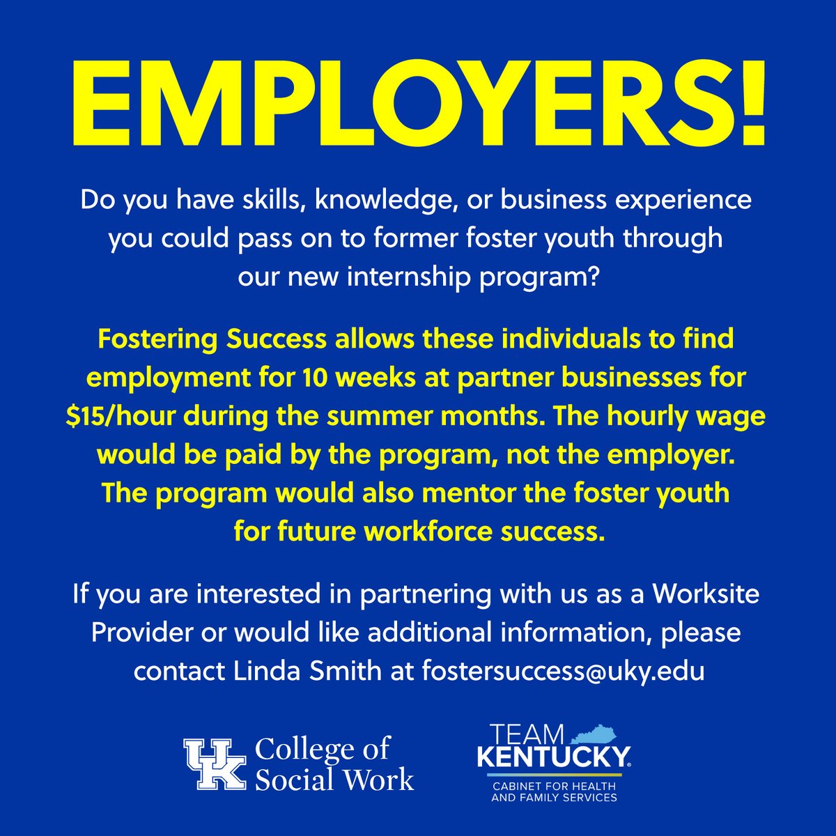 𝗙𝗢𝗦𝗧𝗘𝗥𝗜𝗡𝗚 𝗦𝗨𝗖𝗖𝗘𝗦𝗦!
The program is designed to help those who have aged out of the foster system. 

Additional info: cumberlandsworkforce.com/jobs/Fostering…