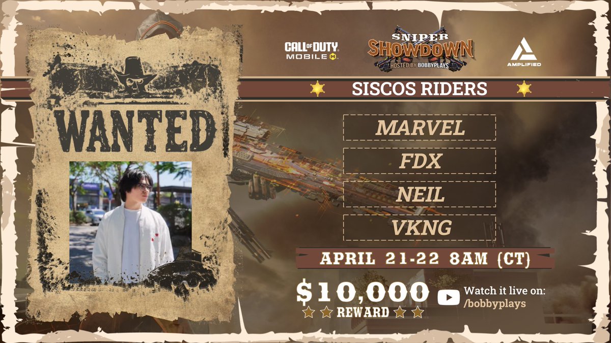 I’ll be competing for <a href="/siscoconut/">Sisco</a> team in the <a href="/RealBobbyPlays/">Bobby Plays</a> tournament on April 21st and 22nd ! Come watch us live