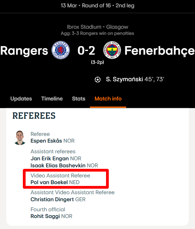 GauchoDeniz's tweet image. Rangers - Fenerbahçe rövanş maçı ve dünkü Athletic - Rangers maçının VAR hakemi aynıymış.

Kimse bana tesadüf demesin :)
#RoadToBilbao