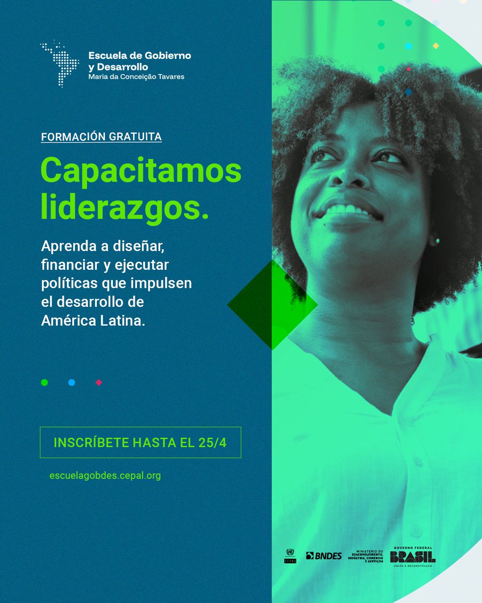 📢 ¡RECUERDA!
🌍✨ Ya están abiertas las inscripciones para la primera edición de la 𝐄𝐬𝐜𝐮𝐞𝐥𝐚 𝐝𝐞 𝐆𝐨𝐛𝐢𝐞𝐫𝐧𝐨 𝐲 𝐃𝐞𝐬𝐚𝐫𝐫𝐨𝐥𝐥𝐨 𝐌𝐚𝐫𝐢𝐚 𝐝𝐚 𝐂𝐨𝐧𝐜𝐞𝐢𝐜̧𝐚̃𝐨 𝐓𝐚𝐯𝐚𝐫𝐞𝐬, una alianza entre la #CEPAL y el <a href="/bndes/">BNDES</a>. 
🎓 La Escuela es una iniciativa de