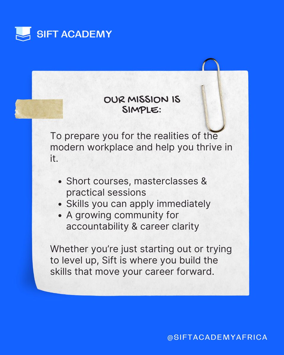 siftacademyafri's tweet photo. Learn smarter. Grow faster.

Whether you’re a student, job seeker, or working professional — we’re here to help you show up prepared and stay ahead. https://t.co/9NVGXjFxCB