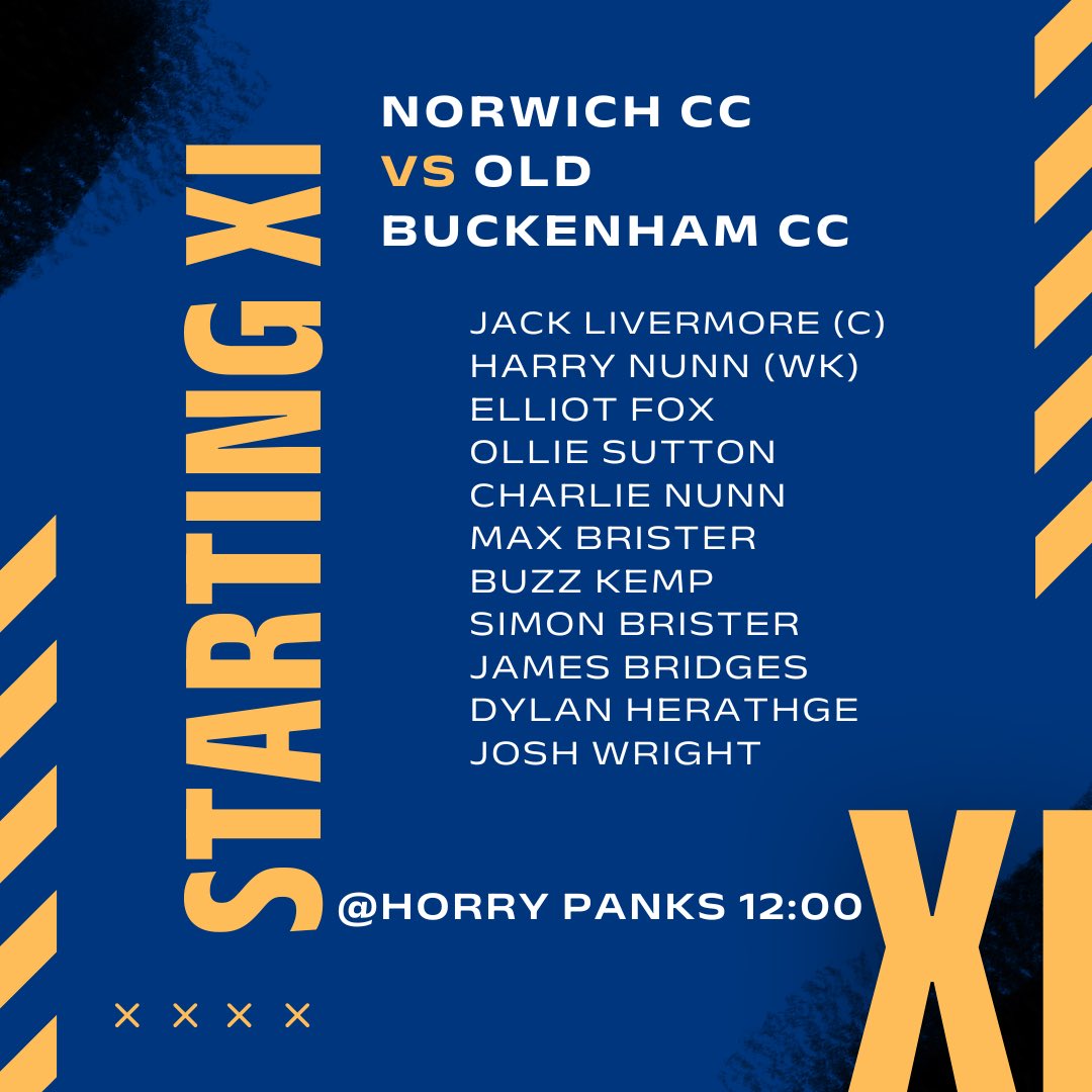 norwichcric's tweet photo. Tomorrow’s line up for our 1st XI second pre-season fixture against @oldbuckenhamcc 
🟡🟢 https://t.co/8LnIm6actx