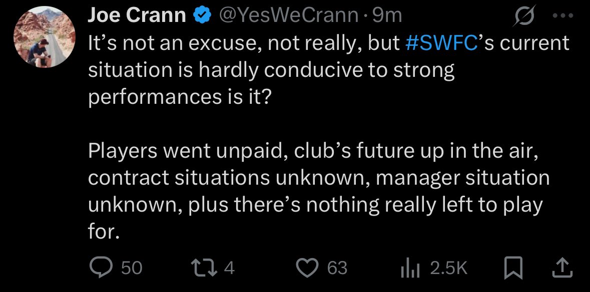 JB_Swfc's tweet photo. It’s also highly ironic that local
Journalists write articles to stir the pot and create unrest and then tweet things like this, like they’re innocent in the circus that is #SWFC https://t.co/UOtAGcWSm4