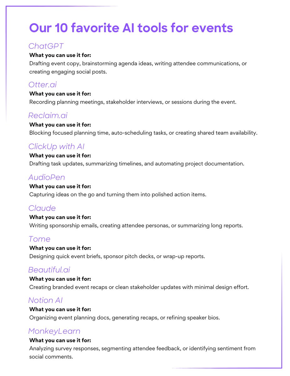 From managing tight budgets to handling post-event data, the right AI tools can help streamline the entire process. Here are our 10 favorite AI tools to make event management easier, more efficient, and more strategic.

#ai #eventtech #eventplanning #eventsoftware #eventprofs
