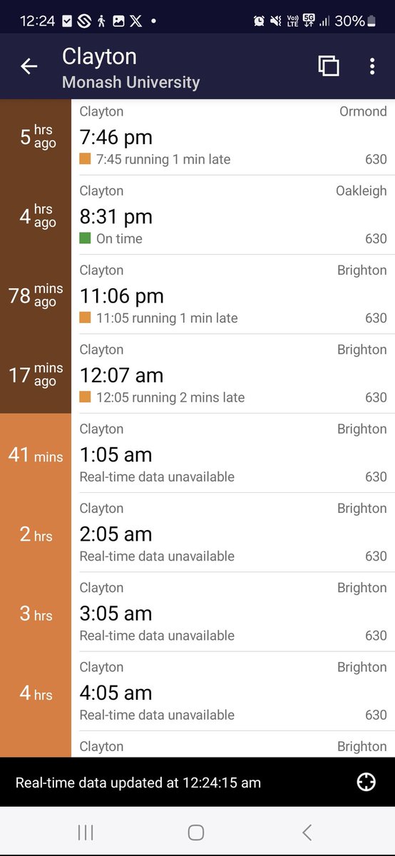 craig_halsall's tweet photo. @TripView 703 to Middle Brighton came thru #MonashUni at 12:17am, as a late evening Saturday #NightNetwork trip (see printed timetable) π
Student who wanted "ghost" 11:23pm trip returned 5 mins before bus due - he had checked #VenturaTracker app to confirm (& rode to Brighton) https://t.co/VwqdvyE2lb