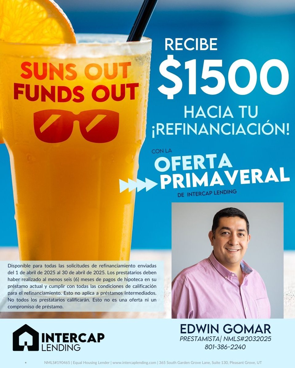 gomared's tweet image. 🌞 ¡El sol está afuera y los ahorros también!
Esta temporada, aplica para tu refinanciamiento antes del 30 de abril y recibe un crédito de $1,500 para tus costos de cierre.
Es como hacer limpieza de primavera para tus finanzas — fácil, rápido y muy beneficioso.

✅ Crédito de...