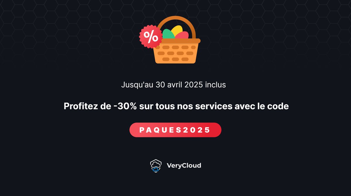 🎉 Promo de Pâques chez VeryCloud !
🧡 -30% avec le code PAQUES2025
🔥 Nouveaux serveurs dédiés à Paris avec connexion 
        10Gbps dispo dès maintenant !
👉 verycloud.fr
#Hosting #ServeurDédié #Promo #10Gbps
