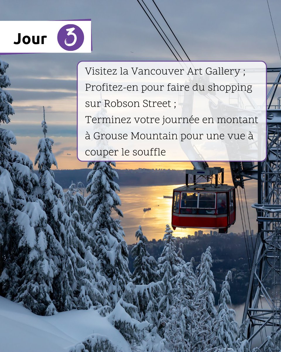 Envie d’une escapade entre mer, montagnes et culture francophone ?
Direction #Vancouver pour 3 jours !

🗺️ Ce programme est extrait du #Guide de l’explorateur francophone à retrouver gratuitement sur loom.ly/VHMMu0g

#FrancophonieCB #BienvenueenCB #Tourisme #DestinationCB