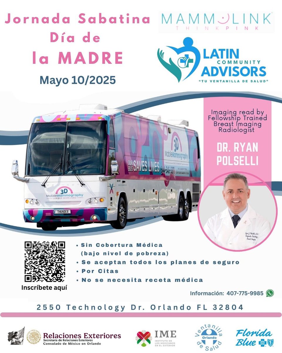 Latin Community Advisors “ Tu Ventanilla de Salud” (@vdsorlando) on Twitter photo 🌷 ¡Celebremos a las mamás!🌷
El sábado 10 de mayo, queremos honrar a las mamás de nuestra comunidad con una Jornada Sabatina de Salud dedicada a ellas. En colaboración con #Mammolink,
<a href="/VDSORLANDO/">Latin Community Advisors “ Tu Ventanilla de Salud”</a> <a href="/ConsulMexOrl/">Consulado de México en Orlando</a> , ofreceremos el servicio de Mamografía 3D (¡Gratis!)
🗓 Fecha: 10 🌷 ¡Celebremos a las mamás!🌷
El sábado 10 de mayo, queremos honrar a las mamás de nuestra comunidad con una Jornada Sabatina de Salud dedicada a ellas. En colaboración con #Mammolink,
<a href="/VDSORLANDO/">Latin Community Advisors “ Tu Ventanilla de Salud”</a> <a href="/ConsulMexOrl/">Consulado de México en Orlando</a> , ofreceremos el servicio de Mamografía 3D (¡Gratis!)
🗓 Fecha: 10