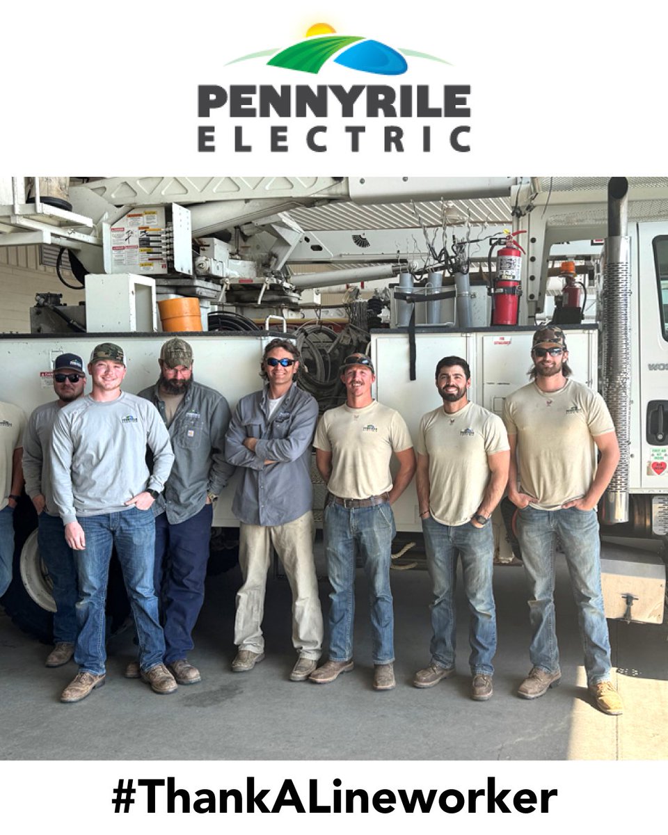 Meridian_Coop's tweet photo. Whether it’s during a blue-sky day or the worst of storms, lineworkers are always on call and ready to respond. This week, we’re recognizing the commitment and service of the Pennyrile Electric line crews. #LineworkerAppreciation #ThankALineworker https://t.co/EgQkOKE9D1