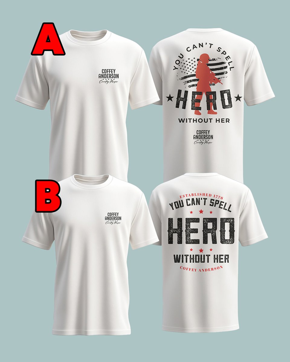 Y'all have been asking for "You Can't Spell Hero Without Her" merch! So let's do it!!! Which design should I release? A or B?