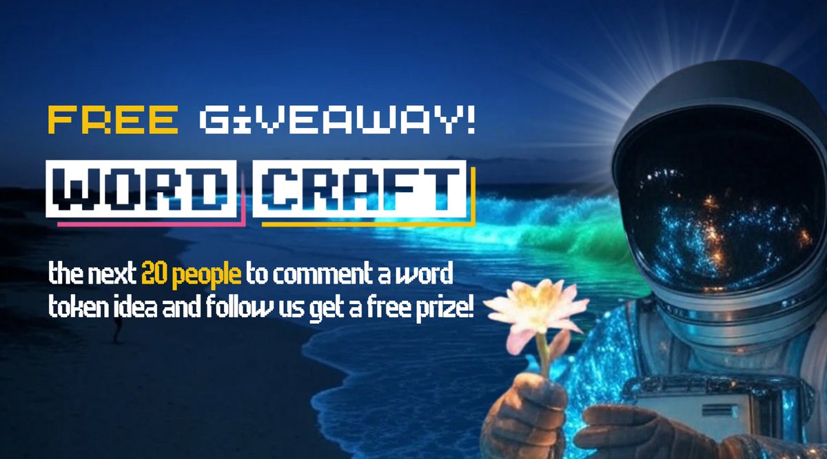 WordCraftLaunch's tweet photo. We've got free PRIZES for you to celebrate our pre-launch! 

All you have to do is comment a word you'd like to tokenize and give us a follow! We'll DM you with what you've won.

First 20 respondents only.
Please allow up to 24hrs to receive your prize. https://t.co/BtId232kke