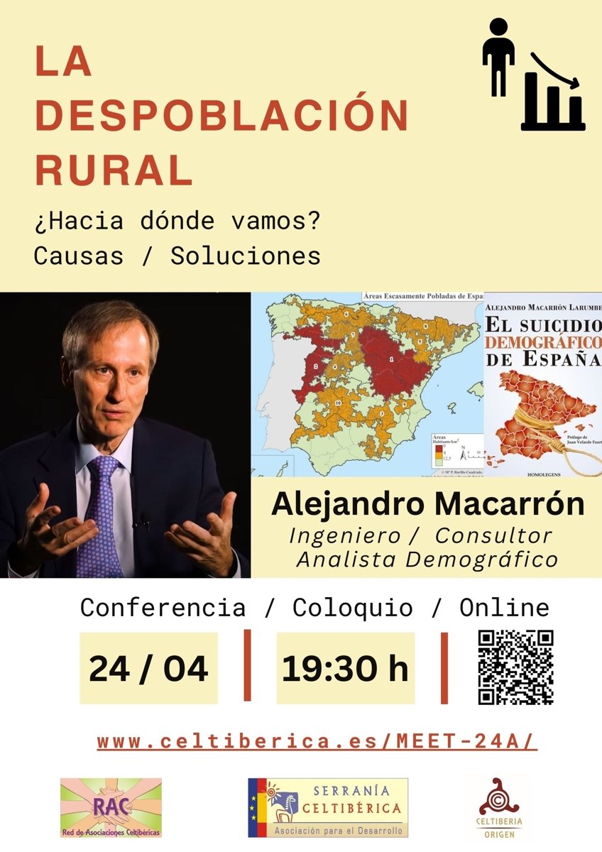 24 Abril 2025
 Charla/coloquio/videoconferencia:

"𝙇𝙖 𝙙𝙚𝙨𝙥𝙤𝙗𝙡𝙖𝙘𝙞𝙤𝙣 𝙧𝙪𝙧𝙖𝙡: 𝙘𝙖𝙪𝙨𝙖𝙨 𝙮 𝙨𝙤𝙡𝙪𝙘𝙞𝙤𝙣𝙚𝙨", a cargo de 𝘼𝙡𝙚𝙟𝙖𝙣𝙙𝙧𝙤 𝙈𝙖𝙘𝙖𝙧𝙧𝙤𝙣.

Los interesados pueden acceder, desde donde estén, a través del enlace:

celtiberica.es/actividades/Ch…