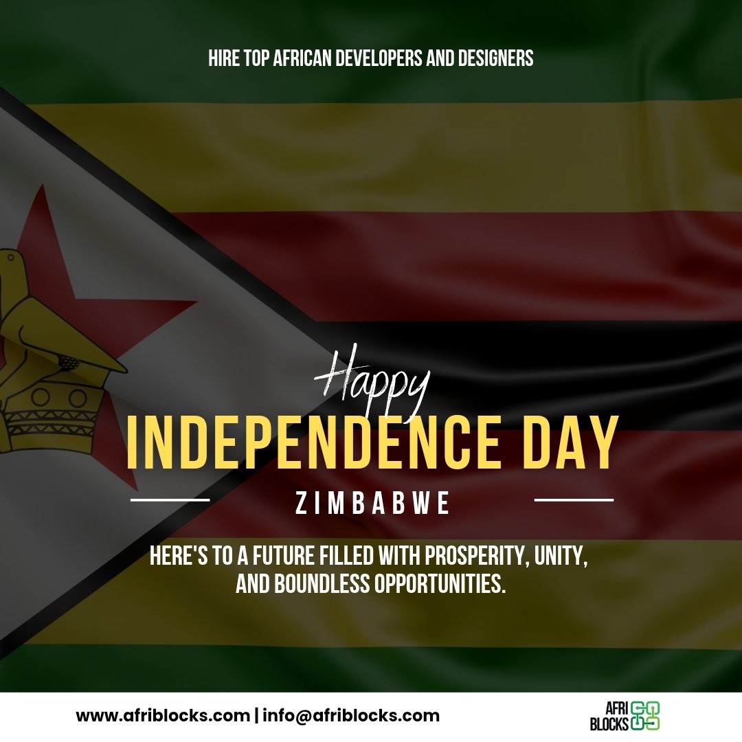 Happy Independence Day, Zimbabwe! 🇿🇼 

At AfriBlocks, we're proud to be a part of Zimbabwe's journey, empowering professionals and fostering economic growth. 

#ZimbabweIndependence #AfriBlocks