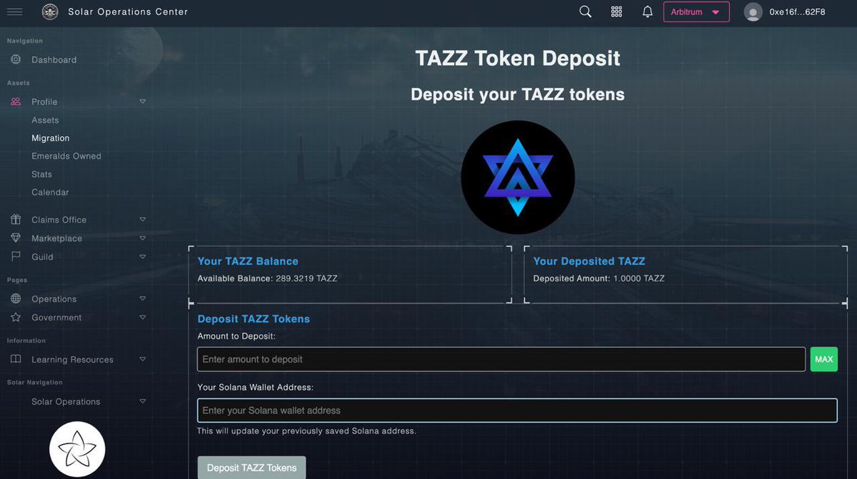 To use the 1 time migration to Solana

Just head to profile, then to migration

then deposit the amount of TAZZ

type your solana wallet address

Make sure to connect your wallet