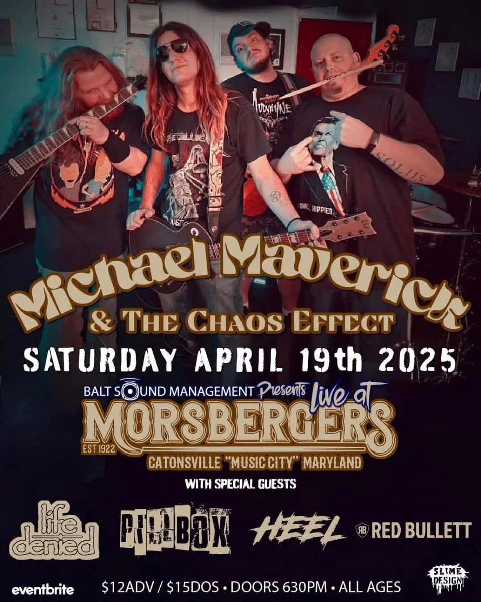 LifeDenied's tweet photo. Come out and join Life Denied on Sat April 19th Morsbergers Tavern!  We will be sharing the stage with
Michael Maverick and The Chaos Effect 
HEEL 
Red Bullett 

$12ad/$15day
Doors 630
Music at 700
All ages

FB Event:
https://t.co/8fIE6YfaNr

Ticket link:
https://t.co/OIN8bVI5yW https://t.co/EB0YgfHVLA