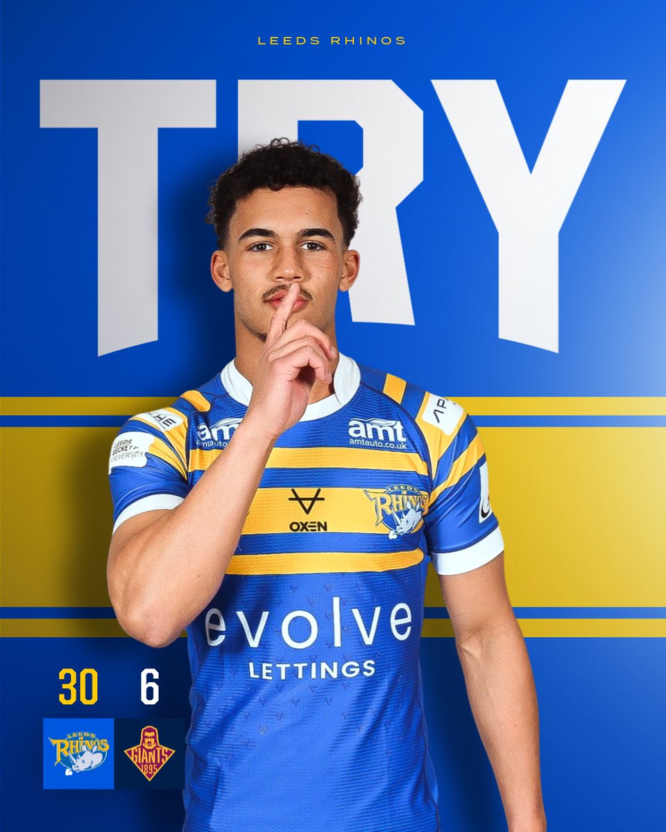 Normal service resumes!
Leeds needed a response after a slow start to the half and Harley Thomas shows a turn of pace to restore our lead!

The centre misses the conversion.

Rhinos U18s 30 - 6 Giants U18s 55'