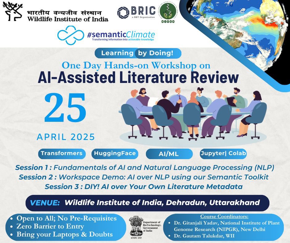 Gitanjali Yadav (@gilienv) on Twitter photo Next week, we get on the Road and Go To #Doon 🚘
Friday April 25: Our next theme specific Hack for scholars <a href="/wii_india/">Wildlife Institute of India</a> :)
Join us won’t you!?
More strength to collaborations in #Biodiversity & #conservation!
w/ <a href="/NIPGRsocial/">BRIC-NIPGR</a> <a href="/semanticClimate/">#semanticClimate</a> <a href="/moefcc/">MoEF&CC</a> <a href="/petermurrayrust/">Peter Murray-Rust</a> <a href="/DBTIndia/">Department of Biotechnology</a> Next week, we get on the Road and Go To #Doon 🚘
Friday April 25: Our next theme specific Hack for scholars <a href="/wii_india/">Wildlife Institute of India</a> :)
Join us won’t you!?
More strength to collaborations in #Biodiversity & #conservation!
w/ <a href="/NIPGRsocial/">BRIC-NIPGR</a> <a href="/semanticClimate/">#semanticClimate</a> <a href="/moefcc/">MoEF&CC</a> <a href="/petermurrayrust/">Peter Murray-Rust</a> <a href="/DBTIndia/">Department of Biotechnology</a>