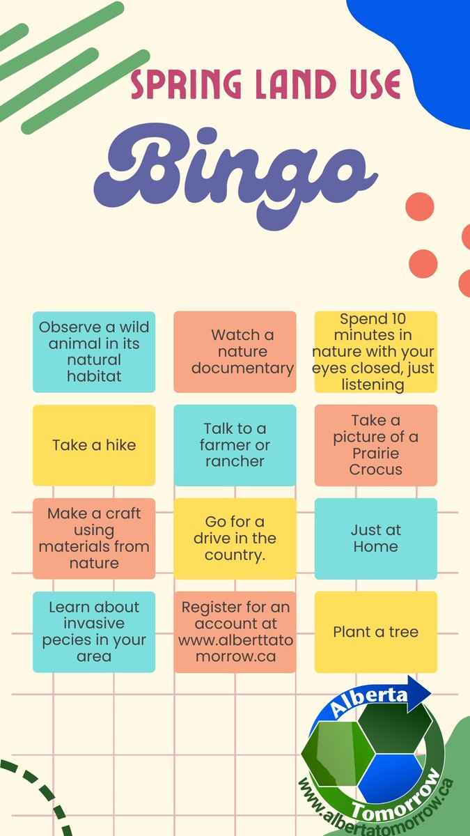 AlbertaTomorrow's tweet photo. Spring has sprung!  Complete our #springbingo with your family or class! #abed #abteachers #ablearning https://t.co/PZ6ktayDwS