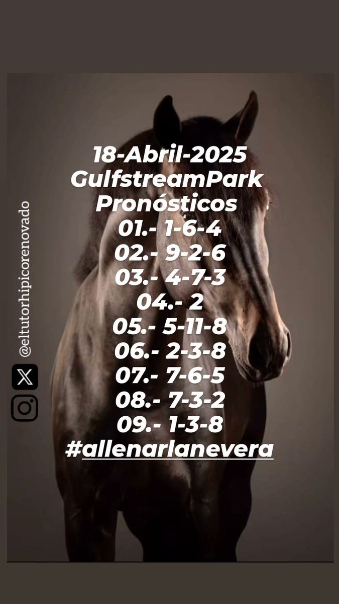 #allenarlanevera muchachones!! #nodejesquetelocuenten y vamos a #jugarganarycobrar en #GulfstreamPark. Dedicado hoy a los los integrantes del grupo hípico LOS PANAS a quienes les envío un fuerte abrazo y buena suerte 🍀