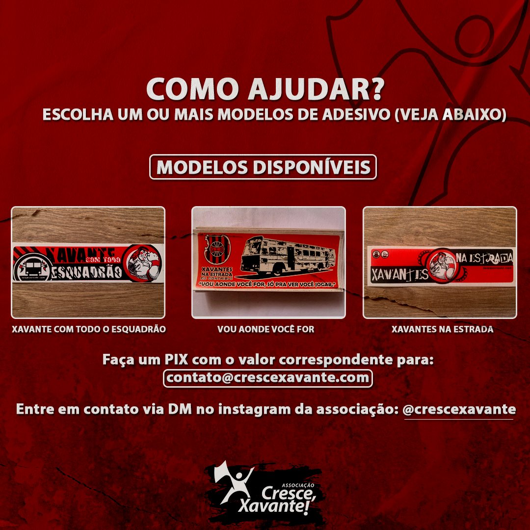 Os Xavantes não torcem sozinhos! 🚩

𝐕𝐚𝐦𝐨𝐬 𝐚𝐣𝐮𝐝𝐚𝐫 𝐚 𝐁𝐫𝐮𝐧𝐚 𝐏𝐨𝐫𝐭𝐨 ❤️🖤

Escolha seu adesivo*, faça o PIX para contato@crescexavante.com e entre em contato no Instagram: instagram.com/crescexavante/

*Os adesivos são limitados e serão vendidos por ordem de chegada.
