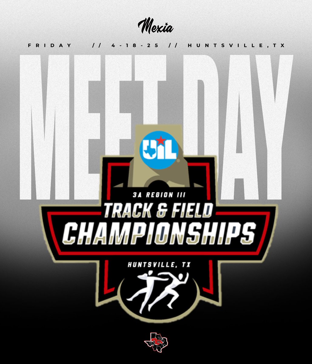 Mexia_Athletics's tweet photo. It’s the Regional Track Meet! Blackcats and Ladycats will be competing today and tomorrow in Huntsville! #WEKAT #BlackcatSpeed 

Friday Schedule (Prelims)
3:00pm - Boys 4X1 Relay
3:50pm - 110 Hurdles: Kyran Bedford
4:40pm - Boys and Girls 4X2 Relay
5:55pm - 200m: Quinique Wisner

Saturday Schedule (Finals)
9:00am - Long Jump: Tralan Brooks
11:30am - Shot Put: Ja’Calinn Richardson
3:00pm - Boys 4X1 Relay
3:50pm - 110 Hurdles: Kyran Bedford
4:40pm - Boys and Girls 4X2 Relay
5:55pm - 200m: Quinique Wisner