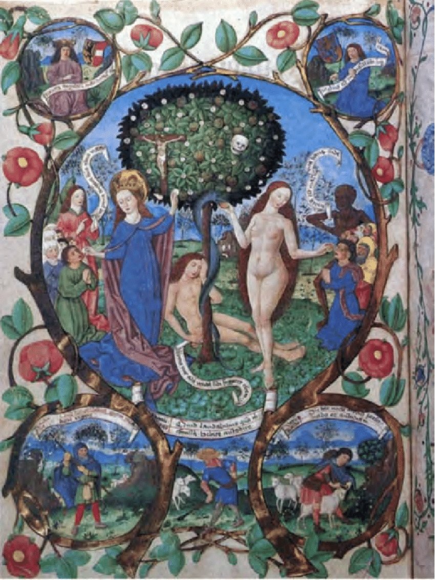 mrodrivelasco's tweet photo. En sus primeras imágenes (s.IV) la Crucifixión es simbólica, con el crismón como signo triunfal y los animales, alegoría del alma salvada. En las miniaturas del XIV se explicita el cumplimiento de la salvación con Cristo, "nuevo Adán" y la cruz, "árbol de la vida".
#ContemplArte https://t.co/m76pwesaBe