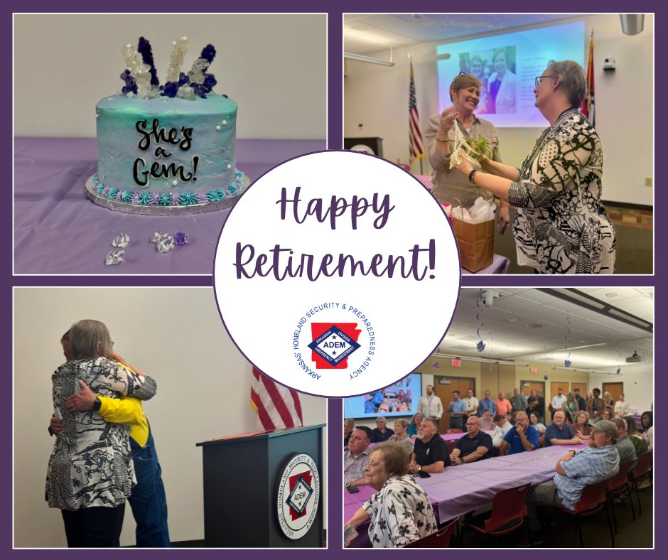 Help us celebrate Penny Rubow as she embarks on her well-deserved retirement! Penny is retiring after 32 years of service with the State of AR. Everyone is wishing you the very best in this new chapter, Penny. Thank you for your hard work &amp; dedication! #ADEM #Congratulations