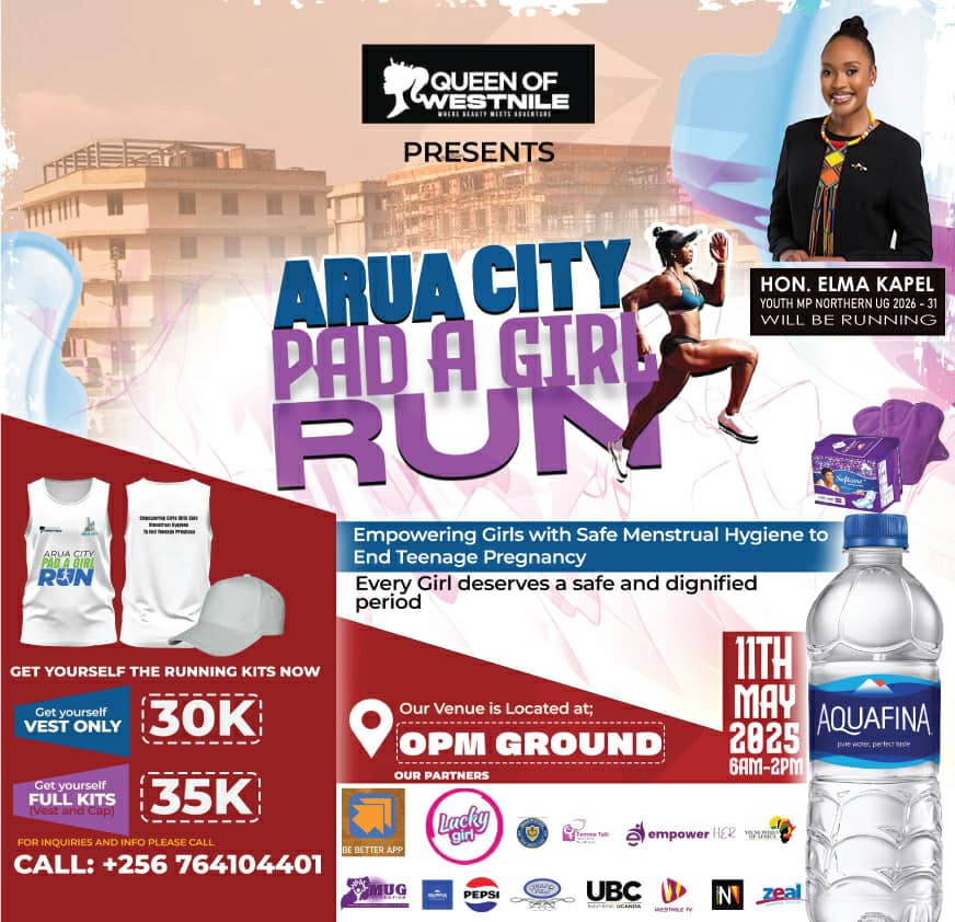 Get your kit and  Run with Elma Kapel Challa Aspiring Youth MP for Northern Region and Former Miss Tourism Uganda (Karamoja).
Elma stands as a powerful symbol of wat it means to lead with heart and to rise for a cause greater than oneself.  
@ChallaKelma Welcome to westnile