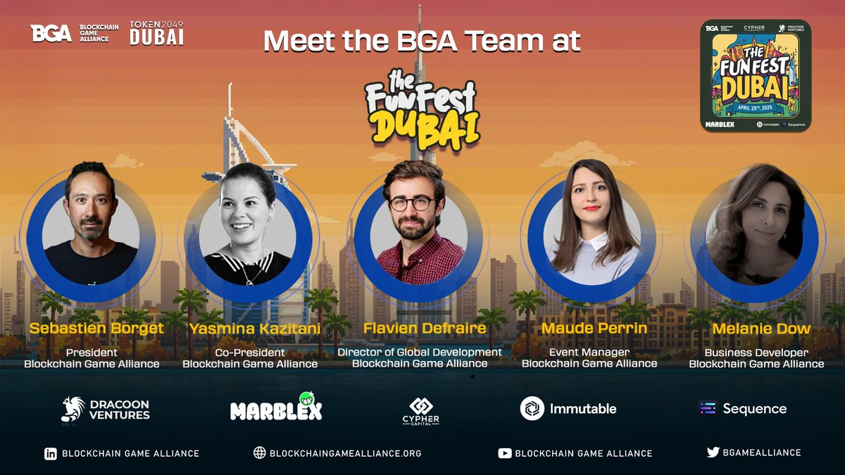 🌟 Who’s ready for #TheFUNFestDubai? The BGA team is heading to the Cypher Capital Hub and we can’t wait to connect! 🚀✨

🌍 Catch us at Booth M26 at Madinat Jumeirah and dive into what’s next in blockchain gaming.

Meet the team on-site:
🔹 <a href="/borgetsebastien/">Sebastien 🏞</a>, President
🔹