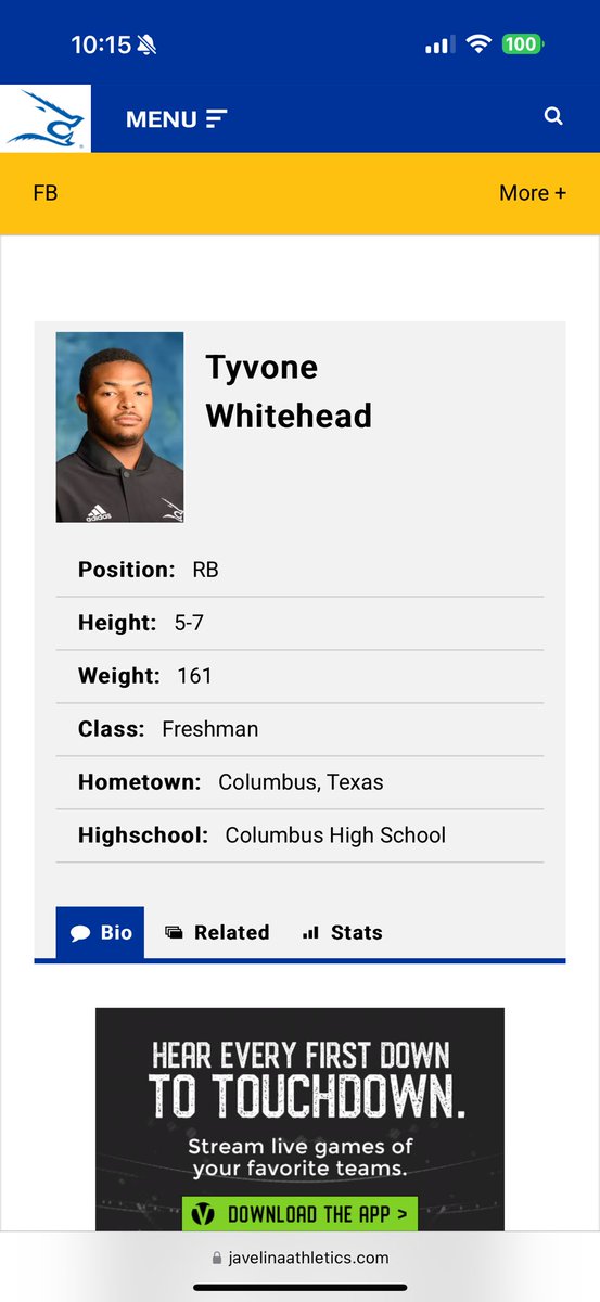 Ty'Vone Whitehead (@just_tyvone) on Twitter photo Thank you <a href="/JavelinaFB/">TAMUK Javelina Football</a> 💙. Officially in the transfer portal with 4 years of eligibility remaining. Thank you <a href="/JavelinaFB/">TAMUK Javelina Football</a> 💙. Officially in the transfer portal with 4 years of eligibility remaining.