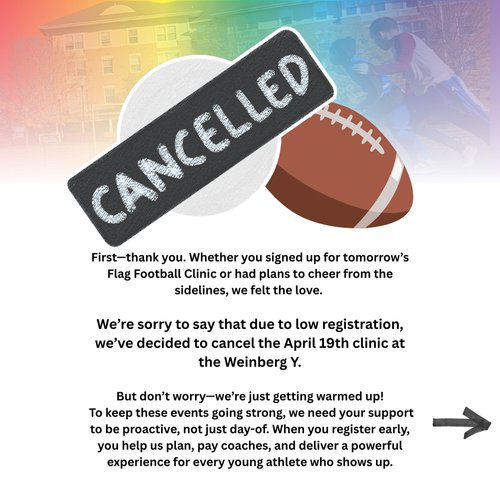UnmatchedAthl's tweet photo. Update: 4/19 Flag Football Clinic Cancelled 🏈🚩🚫 https://t.co/iSUQBVAGRs