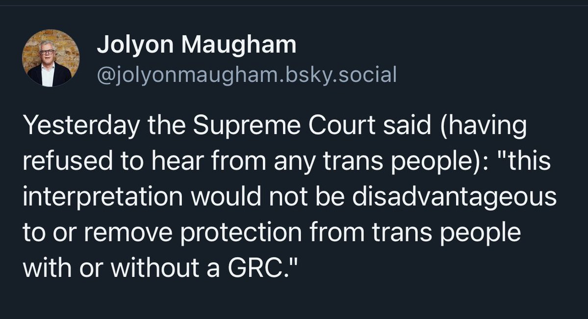 Peter Daly (@peter_daly) on Twitter photo Another of the false assertions made of the <a href="/ForWomenScot/">For Women Scotland</a> judgment is that the Supreme Court “refused to hear from trans people.”
It did no such thing.
🧵
 Another of the false assertions made of the <a href="/ForWomenScot/">For Women Scotland</a> judgment is that the Supreme Court “refused to hear from trans people.”
It did no such thing.
🧵
