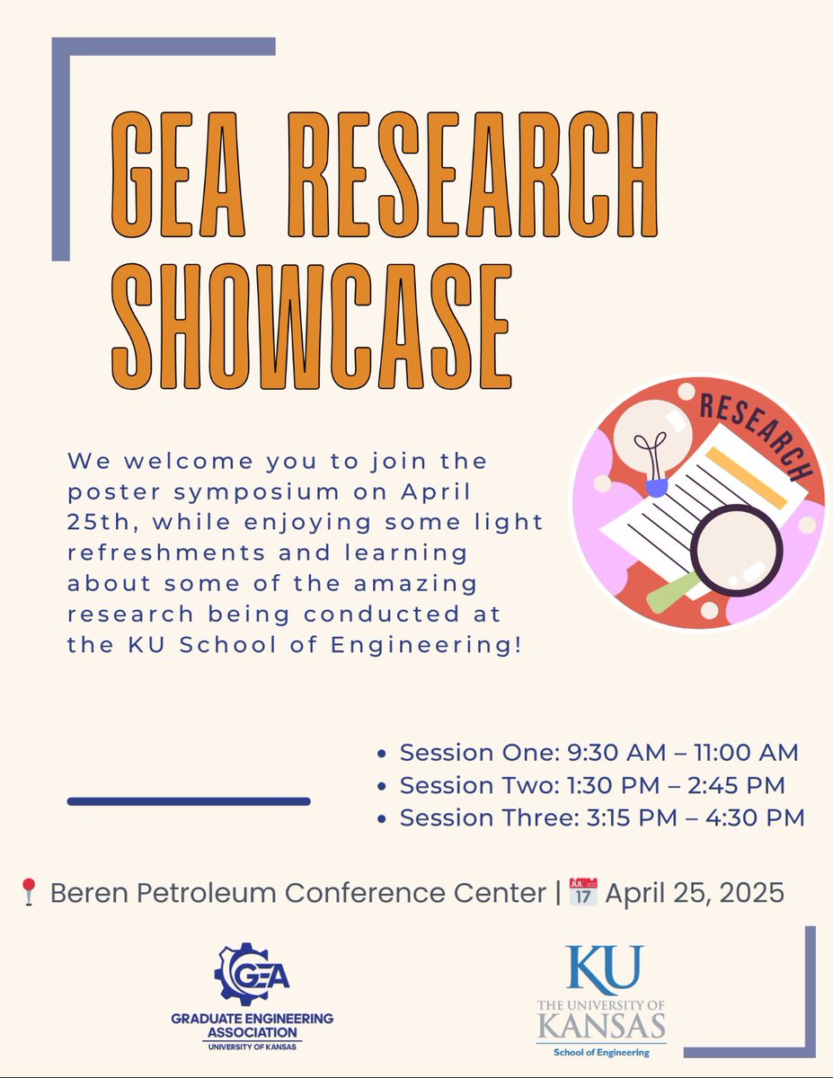 KU_GEA's tweet photo. GEA Research Showcase is April 25th Friday. Feel free to visit and learn about student research! https://t.co/1GAeJ4kWTA