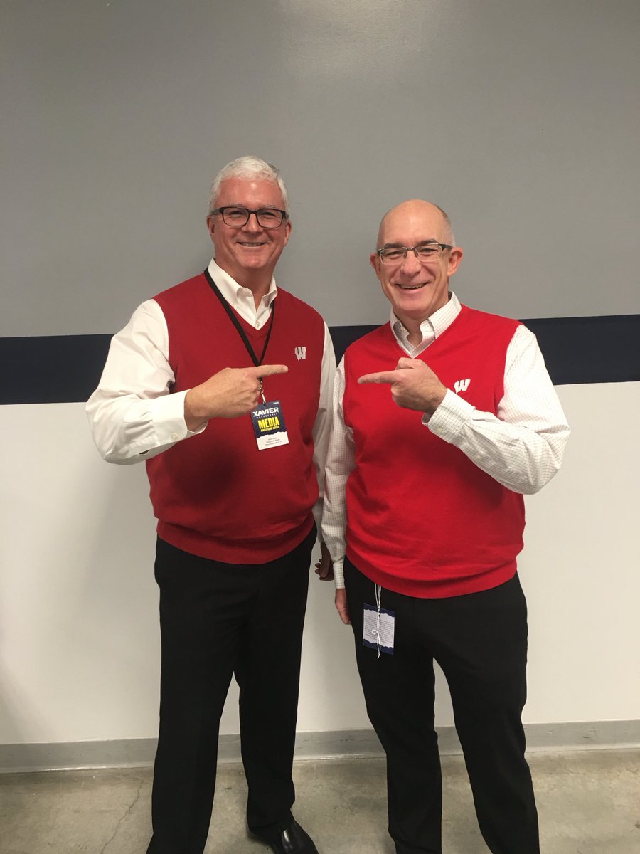 MattLepay's tweet photo. Two guys with the Dick Bennett look. The one on the right is Justin Doherty. This is his last day with UW Athletics. A true professional who always kept his cool in an emotional industry. A good friend who always can give &amp; take a playful jab. Congrats on your retirement.🍺 on me https://t.co/6up1C0QYq1