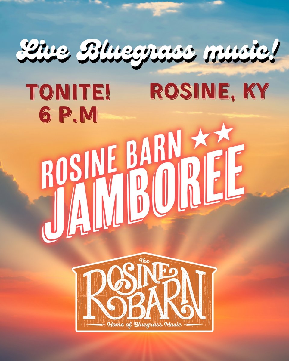 Tonite is a perfect night to come out and join us for great live bluegrass music at the Rosine Barn! 6 p.m. with Open Mic; 6:30 - Floyd Stewart &amp; Friends; 7 p.m. - Bill Cooper Pure Country; 8 p.m. - South Union. Phat Bellies is open until 9 p.m.! #rosinebarn #billmonroe