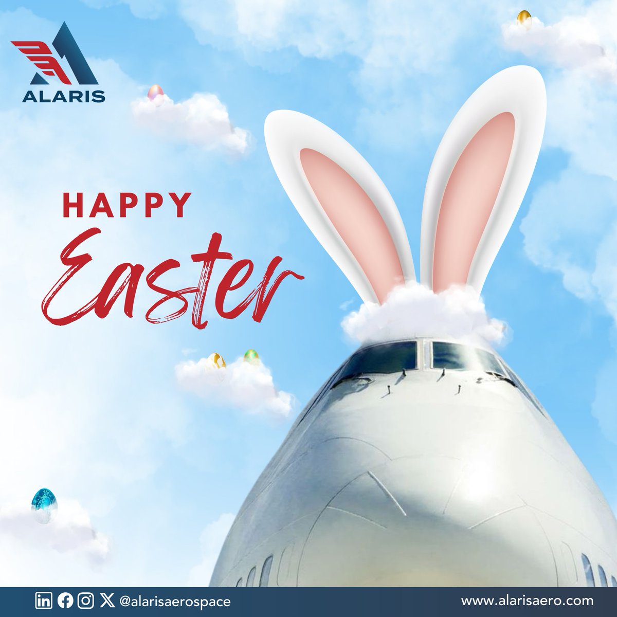 AlarisAerospace's tweet photo. Hoppin’ through the clouds with bunny ears and Easter cheer! 

May your day be filled with sweet landings and even sweeter treats. 

Happy Easter from all of us at Alaris!

#HappyEaster #BunnyFlight #BunnyOnBoard #AlarisAerospace https://t.co/JHeuVn2ZKj
