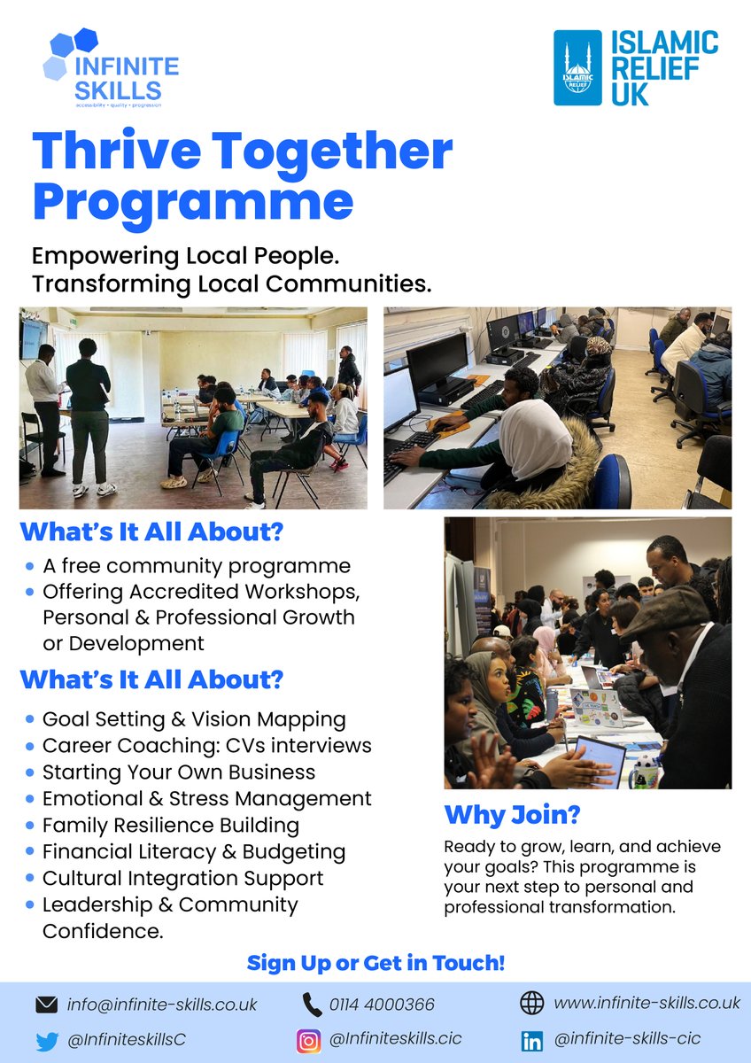 Infinite Skills CiC (@infiniteskillsc) on Twitter photo πΉ Want to boost your confidence, build your future, and gain life-changing skills?
Our Thrive Together Programme is for YOU!
π Workshops, Coaching, Business Start-Up, Resilience & More!
π© info@infinite-skills.co.uk
Thanks <a href="/IslamicReliefUK/">Islamic Relief UK</a>
π infinite-skills.co.uk πΉ Want to boost your confidence, build your future, and gain life-changing skills?
Our Thrive Together Programme is for YOU!
π Workshops, Coaching, Business Start-Up, Resilience & More!
π© info@infinite-skills.co.uk
Thanks <a href="/IslamicReliefUK/">Islamic Relief UK</a>
π infinite-skills.co.uk