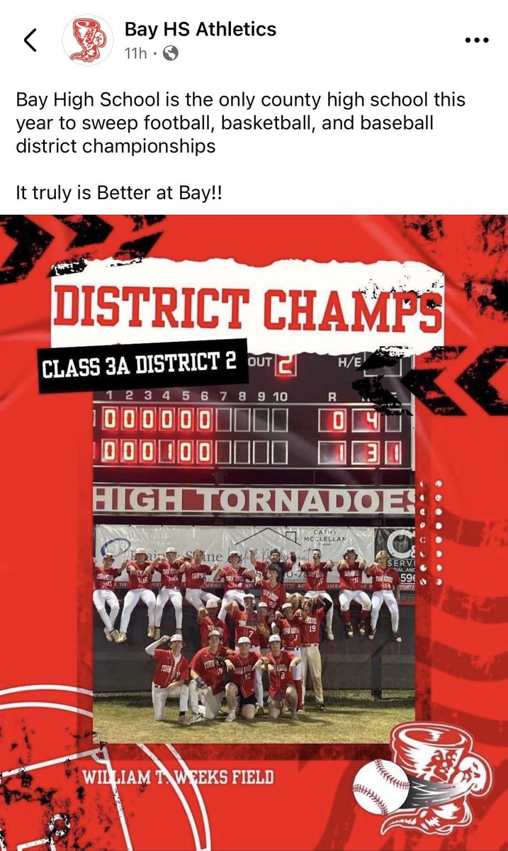 calvinhoward26's tweet photo. @BayHS_Athletics @tornadobsbl district champs. #GoBay! #BetterAtBay @MaxPreps @BayHighFball959 @SunilSportsNews @samgranvilletv @EPSportsNetwork @wmbbsports @SportsForceBB @NorthFloridaBa2 https://t.co/iLwuwAa92X