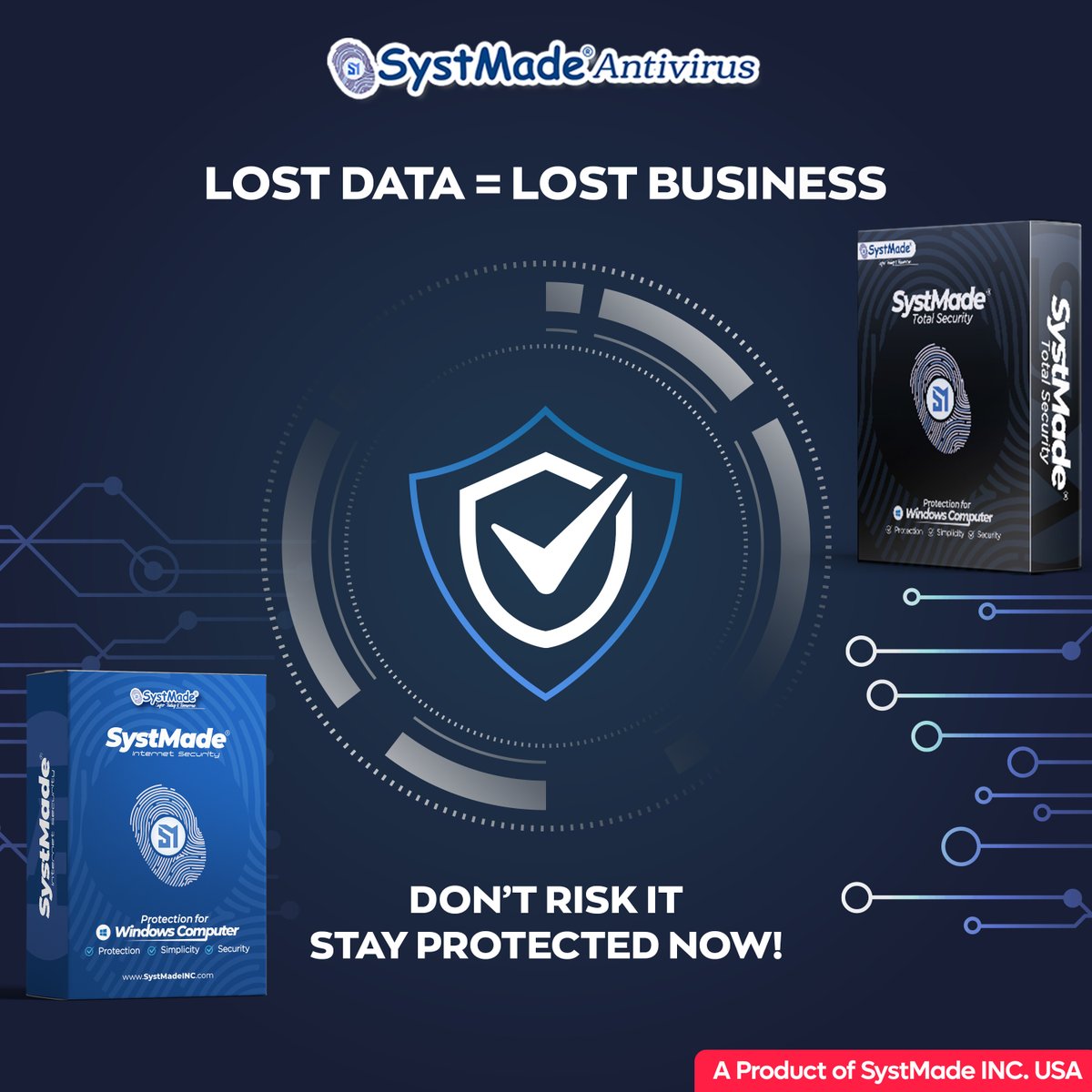 SystmadeI's tweet photo. ���️ LOST DATA = LOST BUSINESS
Don't risk your system, your privacy, or your success.
Get SystMade Antivirus — smart protection for your PC! 🔐💻
A trusted product of SystMade INC. USA 🇺🇸

#CyberSecurity #Antivirus #StayProtected #SystMade https://t.co/TF5qMOru3I