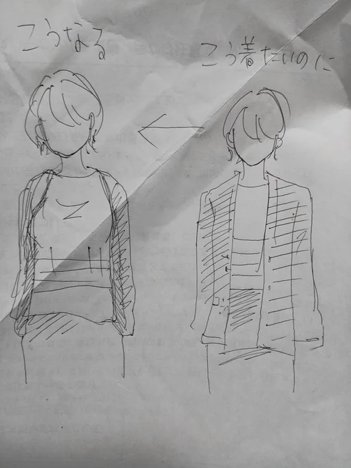 カーディガンとか上着とか前開けて着たいけどかっこよくならない 